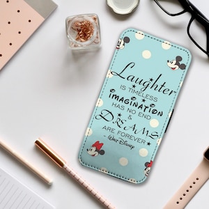 Portemonnee-telefoonhoes met kaartinzet, gepersonaliseerd Disney-telefoonhoesje, Mickey Mouse-telefoonhoes, Laughter and Dreams - voeg je naam toe!