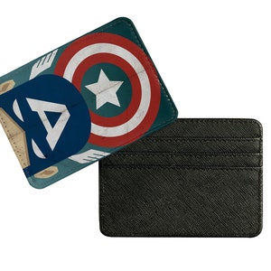 Tarjetero delgado de piel sintética, tarjetero personalizado, regalo personalizado para ella y para él, Capitán América, el primer vengador de Marvel.