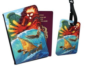 Personalised Faux Leather Passport Cover and Luggage Tag, Travel Accessory Set, Holiday Gift Set, Wanderlust, Gift for her, Disney Moana