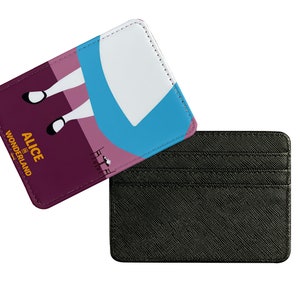 Porte-cartes fin en similicuir, portefeuille personnalisé pour cartes de crédit, cadeau personnalisé pour elle, Disney Alice au pays des merveilles