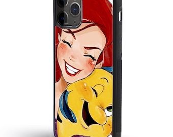 Rubber Phone Case, Personalised Little Mermaid Snapback Phone Cover for iPhone & Samsung, Gift for her, Ariel and Flounder - Add your Name!