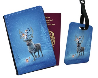 Personalised Faux Leather Passport Cover and Luggage Tag With Your Name, Travel Accessory Gift, Custom Travel Gift, Disney Frozen