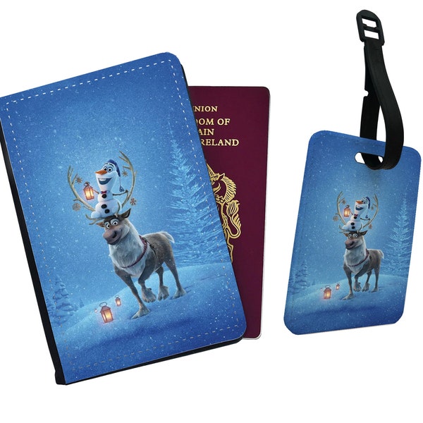 Personalised Faux Leather Passport Cover and Luggage Tag With Your Name, Travel Accessory Gift, Custom Travel Gift, Disney Frozen