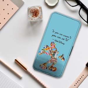 Custodia per telefono con portafoglio e inserti per carte, custodia personalizzata Disney, custodia ispirata a Topolino, "Se puoi sognarlo"