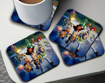 Personalised High Gloss Cup Coasters, Square Drink Coaster, Round Coffee Coaster, Personalised Gift with Name, Disney Toy Story