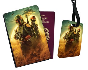 Funda de pasaporte y etiqueta de equipaje personalizadas de piel sintética, regalo de accesorios de viaje, Boba Fett