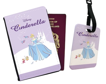 Personalised Faux Leather Passport Cover & Luggage Tag With Your Name, Travel Accessories Gift, Disney Cinderella, Gift for her