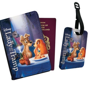 Personalised Stylish Faux Leather Passport Cover & Luggage Tag - Travel Accessories Gift - Disney The Lady and The Tramp