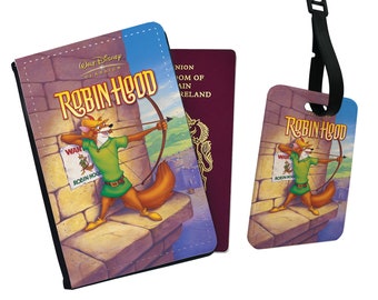 Personalised Stylish Faux Leather Passport Cover & Luggage Tag With Your Name - Disney Classic Robin Hood