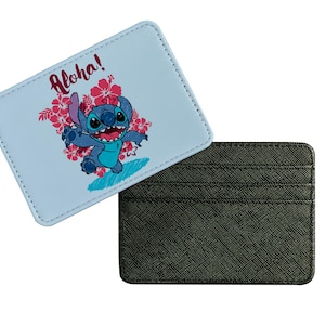 Tarjetero delgado de piel sintética, billetera para tarjetas de crédito personalizada, regalo personalizado para ella y para él, ¡Disney Stitch Aloha!