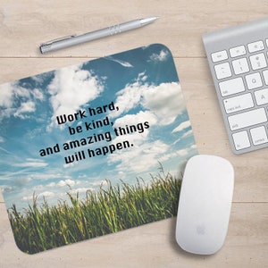 Gaming Mouse Pad, Non-slip Rubber base Mouse Mat, Waterproof Surface, Office Working, Personalised Gift, Life Quote, Work hard, Be kind