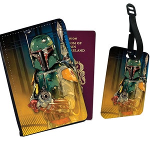 Gepersonaliseerde stijlvolle paspoorthoes en bagagelabel met je naam - Disney Star Wars The Mandalorian