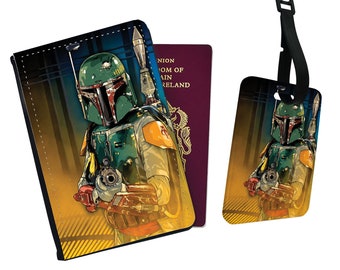 Funda de pasaporte de piel sintética personalizada y elegante con etiqueta para equipaje con tu nombre - Disney Star Wars The Mandalorian