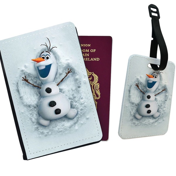 Personalised Stylish Faux Leather Passport Cover & Luggage Tag With Your Name - Disney Frozen Olaf Adventure