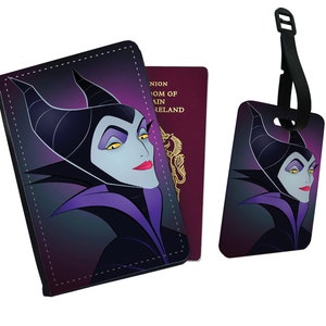 Personalisierte stilvolle Kunstleder Passport & Gepäckanhänger mit Ihrem Namen - Disney Maleficent Weihnachtsgeschenk