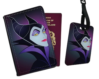 Personalised Stylish Faux Leather Passport Cover & Luggage Tag With Your Name - Disney Maleficent Christmas Gift