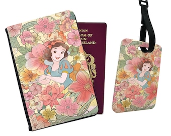 Personalised Faux Leather Passport Cover & Luggage Tag With Your Name, Disney Snow White and the Seven Dwarfs, Disney Princess