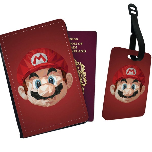 Personalised Stylish Faux Leather Passport Cover & Luggage Tag With Your Name - Super Mario Bros