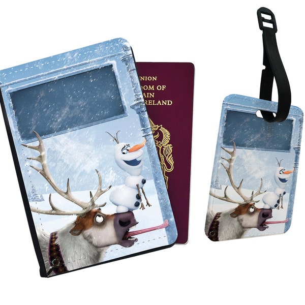 Personalised Stylish Faux Leather Passport Cover & Luggage Tag - Travel Accessories Gift - Disney Frozen Elsa and Anna