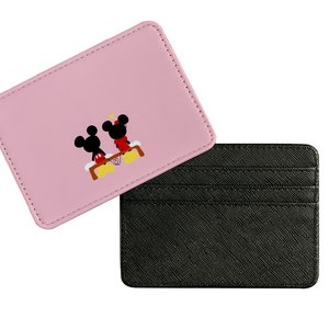 Schlanke Kunstleder Kartenhalter, personalisierte Kreditkartenetui, individuelles Geschenk für sie, Disney Mickey Mouse und Minnie