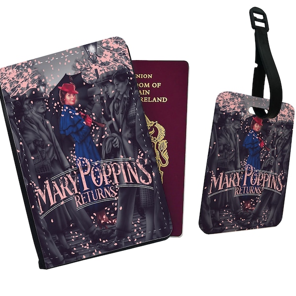 Personalised Faux Leather Passport Cover and Luggage Tag, Travel Accessories Gift, Disney Mary Poppins Returns