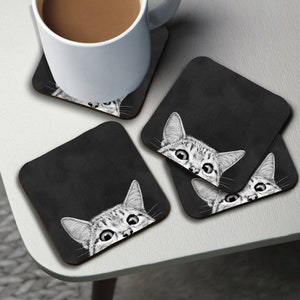 Personalised High Gloss Cup Coasters, Square Drink Coaster, Round Coffee Coaster, Custom Gift with Name, Cute Cat, Cute Pull Dog