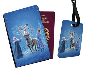Personalised Stylish Faux Leather Passport Cover & Luggage Tag With Your Name - Disney Frozen Elsa Winter Adventure Christmas Gift