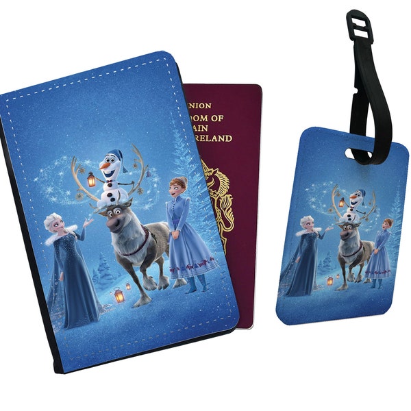 Personalised Stylish Faux Leather Passport Cover & Luggage Tag With Your Name - Disney Frozen Elsa Winter Adventure Christmas Gift