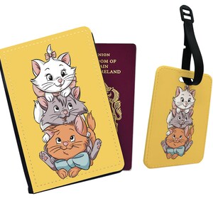 Etui et étiquette pour passeport, Porte-passeport personnalisé, Etiquette à bagage personnalisée, Aristochats Disney, Jolie Marie et ses amis, Cadeau pour elle image 6