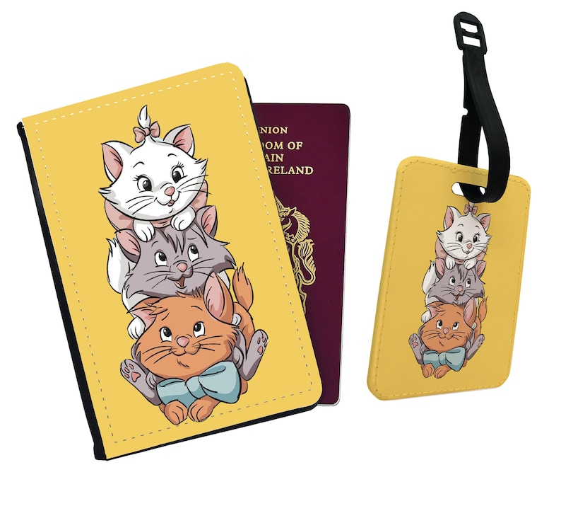 Etui et étiquette pour passeport, Porte-passeport personnalisé, Etiquette à bagage personnalisée, Aristochats Disney, Jolie Marie et ses amis, Cadeau pour elle image 6