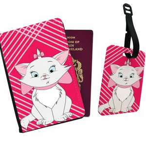 Personalised Faux Leather Passport Cover & Luggage Tag, Travel Accessory Set, Disney Aristocats, Cute Marie, Gift for her