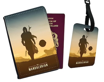 Funda de pasaporte de piel sintética personalizada y elegante con etiqueta para equipaje con tu nombre - Disney Star Wars The Mandalorian