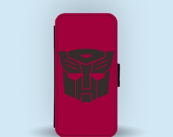 Personalised Faux Leather Wallet Phone Cover with Card Inserts, Custom Phone Case Optimus Prime Transformers