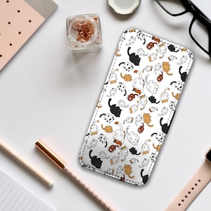 Capa tipo carteira para celular com compartimentos para cartões, capa personalizada da Disney para iPhone e Samsung, gatinhos fofos - adicione seu nome!