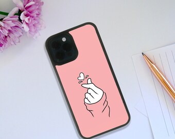 Rubber Phone Case, Snapback Phone Cover for iPhone & Samsung, Gift for her, Heart Drawing - add your Name in all Languages!