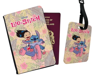 Personalised Stylish Faux Leather Passport Cover & Luggage Tag - Travel Accessories Gift - Disney Lilo and Stitch