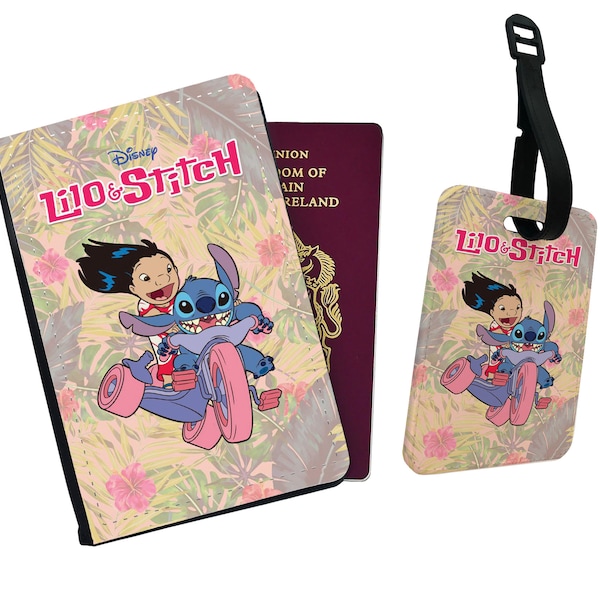 Personalised Stylish Faux Leather Passport Cover & Luggage Tag - Travel Accessories Gift - Disney Lilo and Stitch