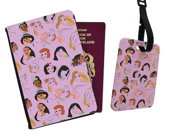 Personalised Faux Leather Passport Cover and Luggage Tag, Travel Accessories Gift, Disney Princess, Gift for her