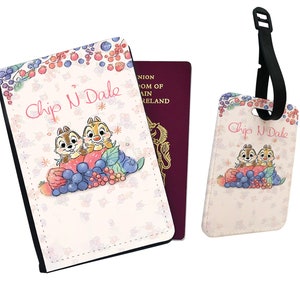 Personalised Stylish Faux Leather Passport Cover & Luggage Tag With Your Name - Disney Chip N Dale