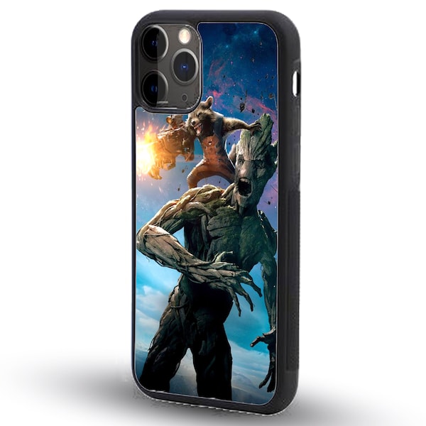 Stylish Personalised Rubber Snapback Phone Cover for iPhone & Samsung " Groot and Rocket Racoon "