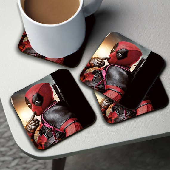 Personalised High Gloss Cup Coasters, Square Drink Coaster, Round Coffee Coaster, Custom Gift with Name, Adventure, Disney Deadpool