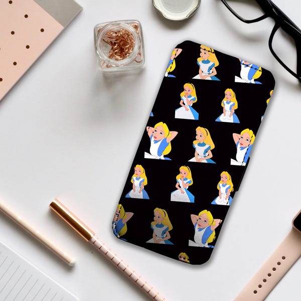 Wallet Phone Cover with Card Inserts, Custom Phone Case for iPhone and Samsung, Disney Alice in Wonderland, Cute Faces - Add your Name!