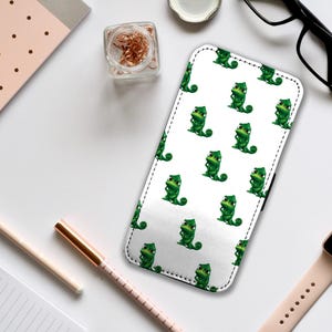 Plånboksfodral för telefon med kortinlägg, personligt telefonskal för iPhone och Samsung, roliga ödlan Pascal, lägg till ditt namn!