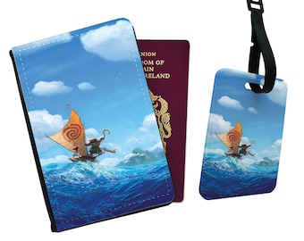 Personalised Faux Leather Passport Cover and Luggage Tag, Travel Accessory Set, Holiday Gift Set, Wanderlust, Gift for her, Disney Moana