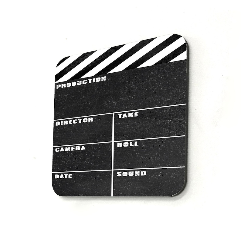 Personalised High Gloss Cup Coasters, Square Drink Coaster, Coffee Coaster, Personalised Gift with Name, Movie Lover, Director's Clapboard image 3