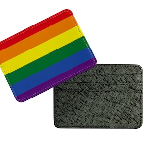 Schlanker Kunstleder-Kartenhalter, personalisierte Kreditkartenetui, individuelles Geschenk für sie und ihn, Love is Love, Regenbogen