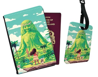 Personalised Faux Leather Passport Cover and Luggage Tag, Travel Accessory Set, Holiday Gift Set, Wanderlust, Gift for her, Disney Moana