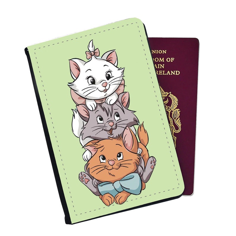 Etui et étiquette pour passeport, Porte-passeport personnalisé, Etiquette à bagage personnalisée, Aristochats Disney, Jolie Marie et ses amis, Cadeau pour elle image 4