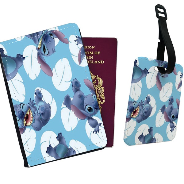 Personalised Stylish Faux Leather Passport Cover & Luggage Tag With Your Name - Disney Lilo and Stitch