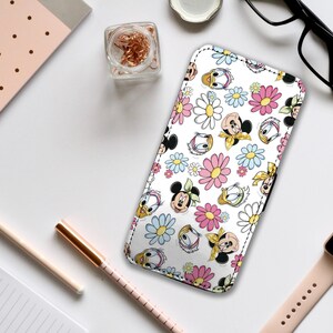Custodia per telefono con portafoglio e inserti per carte di credito, custodia personalizzata per iPhone e Samsung, le migliori amiche Minnie e Daisy: aggiungi il tuo nome!